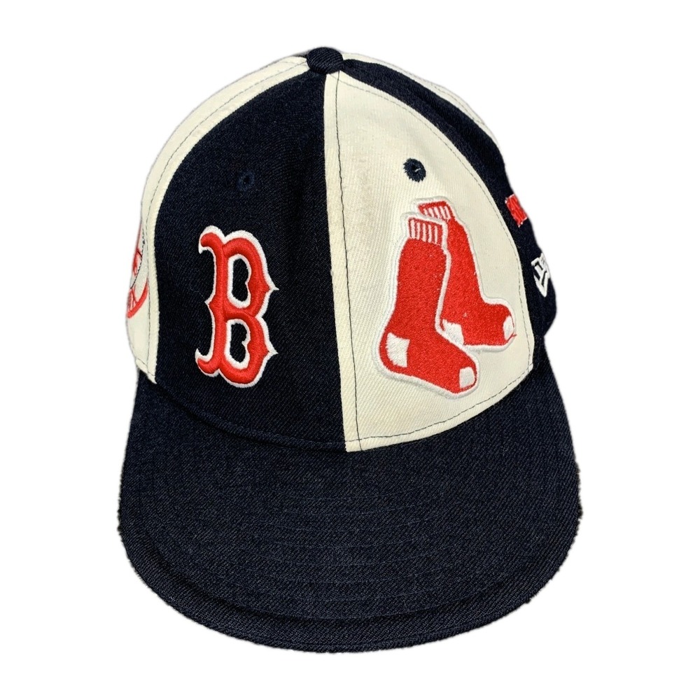 New Era Boston Red Sox Fitted Hat Mens 7 1/8 59FIFTY Split Navy White Multi Logo